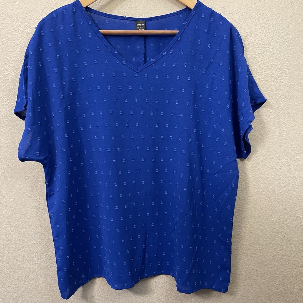 SHEIN Royal Blue Textured Summer‎ Shirt Short Sleeve Size L